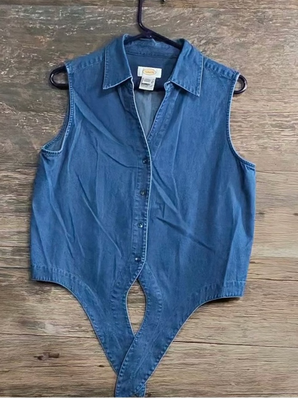 Talbots Sleeveless Denim Button-Front Tie Front Top- Medium Blue